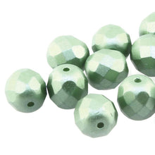 Load image into Gallery viewer, Czech Faceted Fire Polished Rounds 4mm Pastel Olivine Qty:38 strung