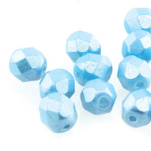 Load image into Gallery viewer, Czech Faceted Fire Polished Rounds 4mm Pastel Aqua Qty:38 strung