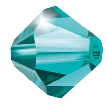 Load image into Gallery viewer, Preciosa 4mm Bicones Blue Zircon Qty:31 strung