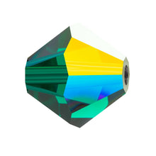 Load image into Gallery viewer, Preciosa 4mm Bicones Emerald AB Qty:31 strung