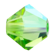 Load image into Gallery viewer, Preciosa 4mm Bicones Peridot AB Qty:31 strung