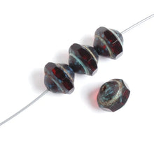 Load image into Gallery viewer, Czech UFO Beads 8X10mm Transparent Siam Ruby & Marble Qty:25 *D*