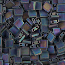 Load image into Gallery viewer, Miyuki Tila Beads 5mm 0401FR Black Opaque Matte AB Qty:10g Tube