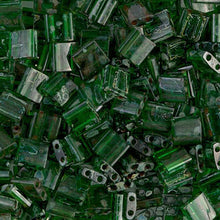Load image into Gallery viewer, Miyuki Tila Beads 5mm 4507 Green Transparent Picasso Qty:10g Tube