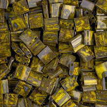 Load image into Gallery viewer, Miyuki Tila Beads 5mm 4519 Yellow Opaque Picasso Qty:10g Tube