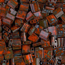 Load image into Gallery viewer, Miyuki Tila Beads 5mm 4520 Orange Opaque Picasso Qty:10g Tube