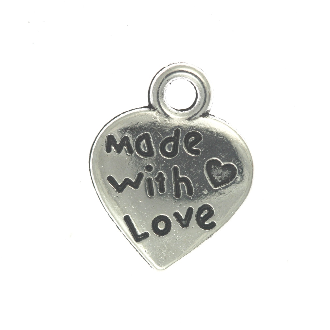 Antique Silver 'Made with Love' Charm 10x12mm Qty:1