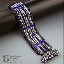 Load image into Gallery viewer, Czech SuperDuo Duets 2.5x5mm Black & White Blue Luster Qty: 10g