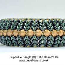 Load image into Gallery viewer, Czech SuperDuo Duets 2.5x5mm Green Turquoise & Ivory Luster Qty: 10g