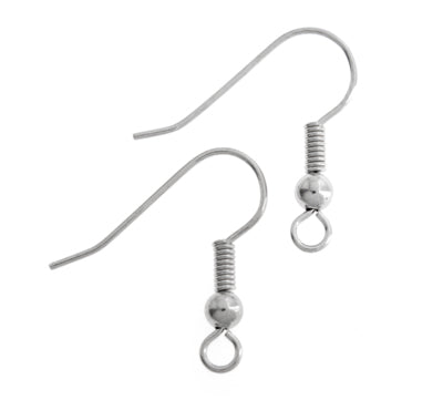 Nickel Color Ear Hooks 18mm with Ball and Spring *BULK* Qty:100