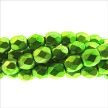 Load image into Gallery viewer, Czech Faceted Fire Polished Rounds 4mm Metalust Apple Qty:40 strung