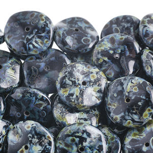 Czech Ripple Beads by Preciosa 12mm Black Opaque Travertine Qty:18