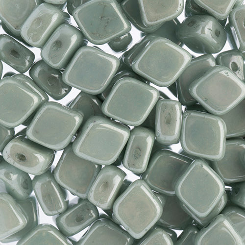 Czech Rhombus Beads 10x8mm Chalk White Dark Green Qty:20