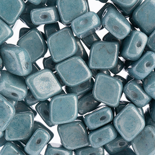 Czech Rhombus Beads 10x8mm Chalk White Dark Blue Luster Qty:20