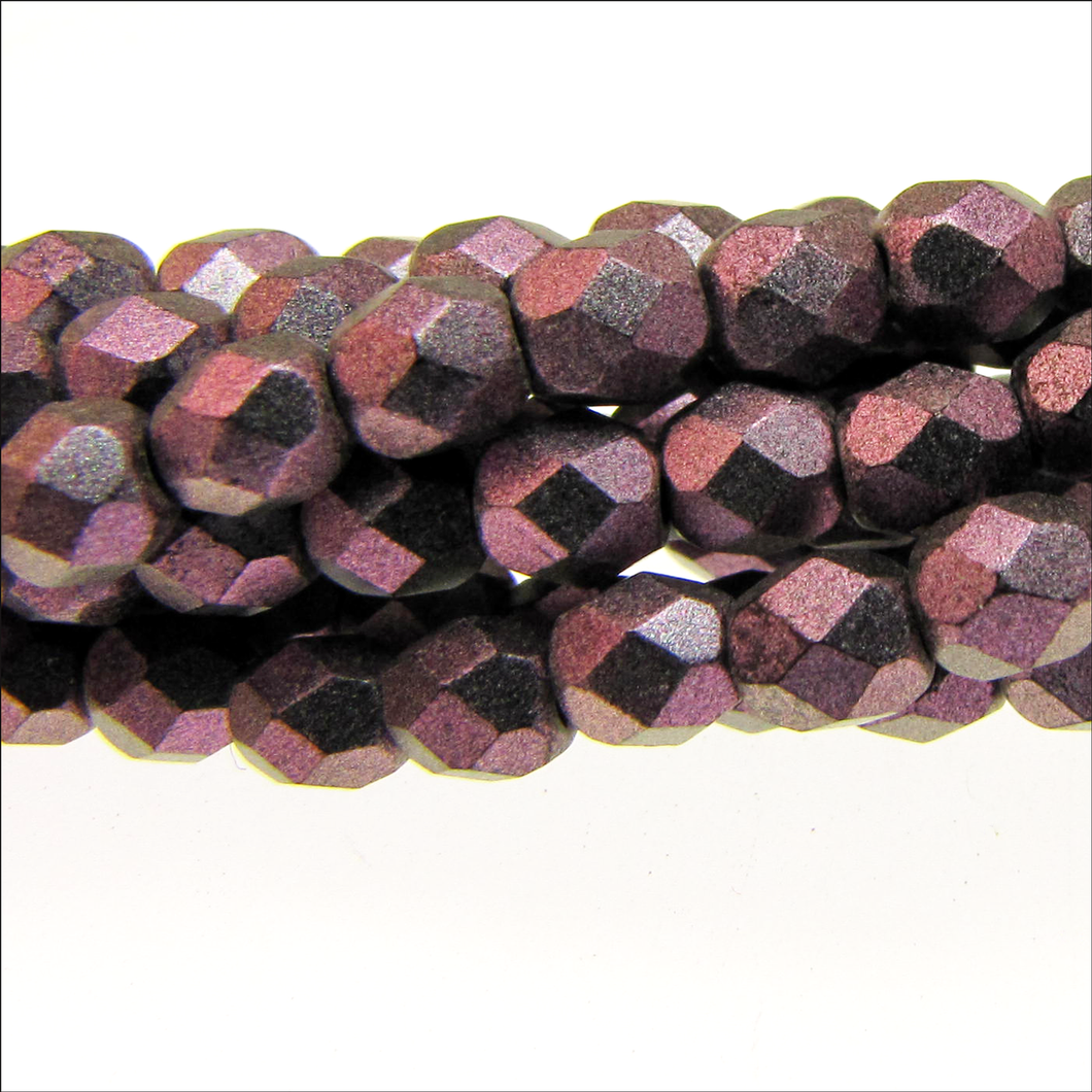 Czech Faceted Fire Polished Rounds 4mm Polychrome Deep Purple Qty:40 strung