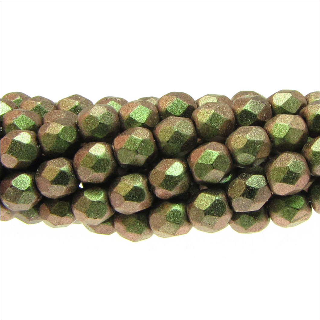 Czech Faceted Fire Polished Rounds 4mm Polychrome Sage & Citrus Qty:40 strung