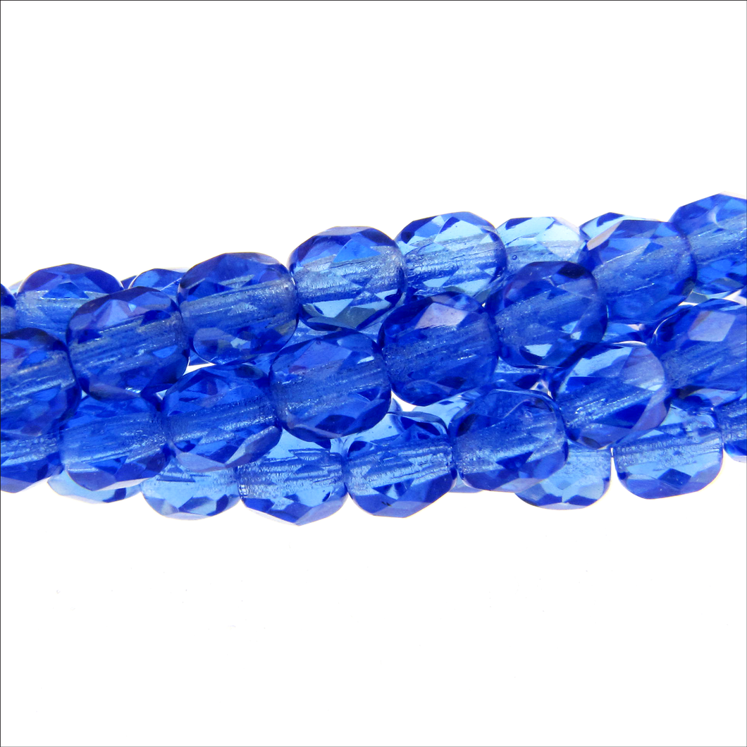 Czech Faceted Fire Polished Rounds 4mm Sapphire Qty:38 strung