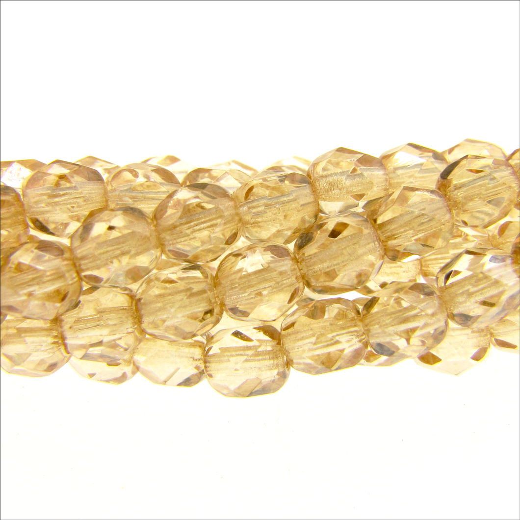 Czech Faceted Fire Polished Rounds 4mm Crystal Champagne Qty:38 strung
