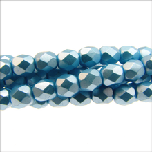 Load image into Gallery viewer, Czech Faceted Fire Polished Rounds 4mm Pastel Aqua Qty:38 strung