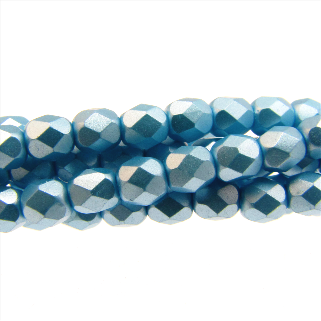 Czech Faceted Fire Polished Rounds 4mm Pastel Aqua Qty:38 strung