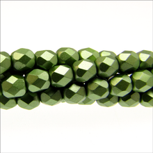 Load image into Gallery viewer, Czech Faceted Fire Polished Rounds 4mm Pastel Olivine Qty:38 strung
