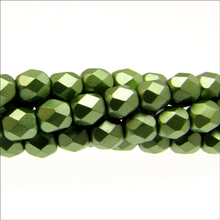 Load image into Gallery viewer, Czech Faceted Fire Polished Rounds 4mm Pastel Olivine Qty:38 strung