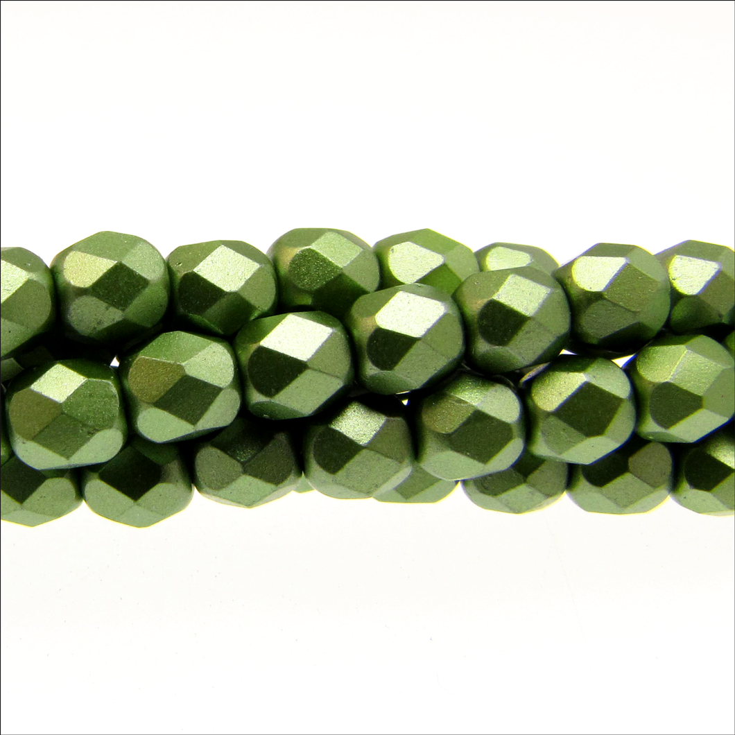 Czech Faceted Fire Polished Rounds 4mm Pastel Olivine Qty:38 strung