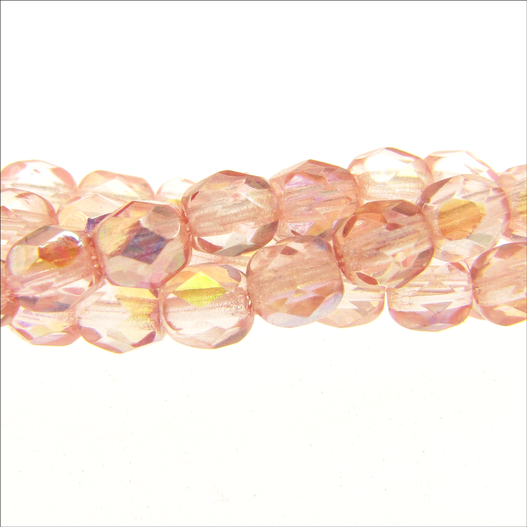 Czech Faceted Fire Polished Rounds 4mm Pink Ice *D* Qty:38 strung