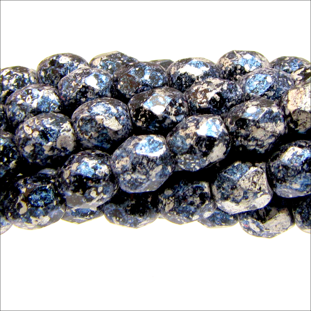 Czech Faceted Fire Polished Rounds 4mm Tweedy Blue Qty:40 strung