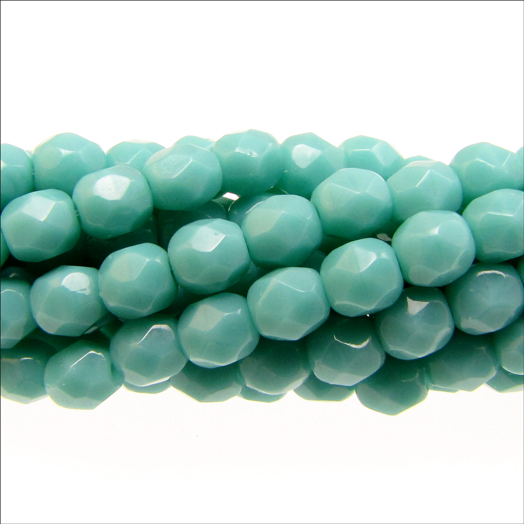 Czech Faceted Fire Polished Rounds 4mm Green Turquoise Qty:38 strung