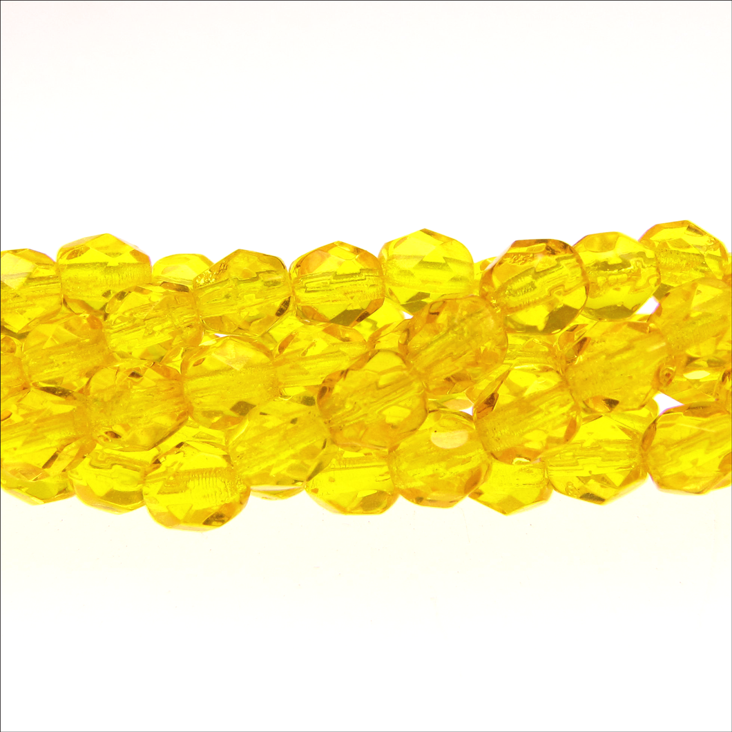 Czech Faceted Fire Polished Rounds 4mm Yellow Amber Qty:38 strung