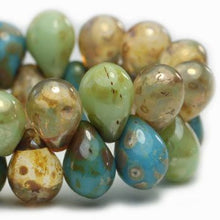 Load image into Gallery viewer, Czech Drop Bead 5x7mm Pacific Blue/Mint Picasso Mix Qty: 50