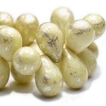 Load image into Gallery viewer, Czech Drop Bead 6x9mm Yellow Ivory with Mercury Finish Qty: 25