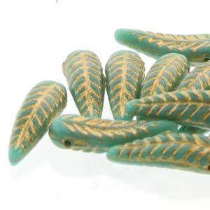 Czech Feathers 5x17mm Turquoise Green Gold Qty:25
