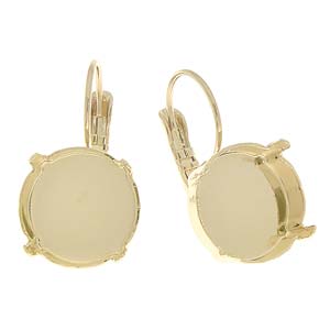 Leverback Earring Settings for 14mm Rivoli Yellow Gold Plated Qty:2