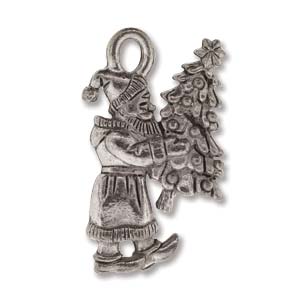 Santa Carrying Tree Charm 20mm Cast Antique Silver Plated *D* Qty:1