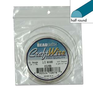 Craft Wire Half Round Silver 21 Gauge Qty:4yds