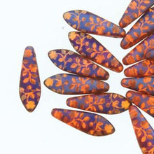 Load image into Gallery viewer, Czech Daggers 5X16mm Transparent Orange Lasered Flowers Qty:25 Strung
