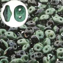 Load image into Gallery viewer, Czech SuperDuo Duets 2.5x5mm Black &amp; White Green Luster Qty: 10g
