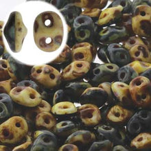 Load image into Gallery viewer, Czech SuperDuo Duets 2.5x5mm Black & White Dark Travertine Qty: 10g