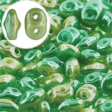 Load image into Gallery viewer, Czech SuperDuo Duets 2.5x5mm Green Turquoise & Ivory Luster Qty: 10g