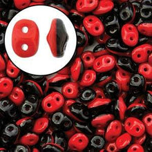 Load image into Gallery viewer, Czech SuperDuo Duets 2.5x5mm Red & Black Opaque Qty: 10g