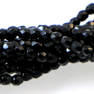 Czech Faceted Fire Polished Rounds 3mm Jet Qty:100 strung