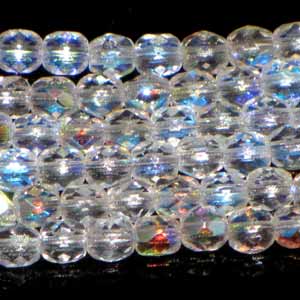 Czech Faceted Fire Polished Rounds 6mm Crystal AB Qty:25 strung