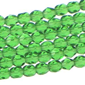 Czech Faceted Fire Polished Rounds 6mm Emerald Qty:25 strung