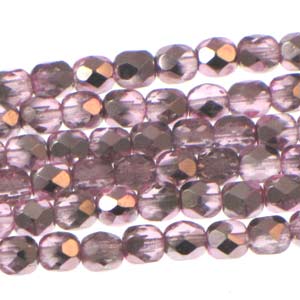 Czech Faceted Fire Polished Rounds 6mm Flamingo Qty:25 strung