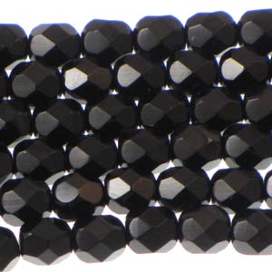 Czech Faceted Fire Polished Rounds 6mm Jet Qty:25 strung