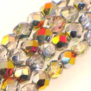 Czech Faceted Fire Polished Rounds 6mm Marea Qty:25 strung