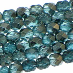 Czech Faceted Fire Polished Rounds 6mm Marine Qty:25 strung