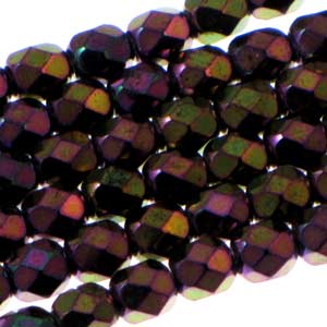 Czech Faceted Fire Polished Rounds 6mm Purple Iris Qty:25 strung